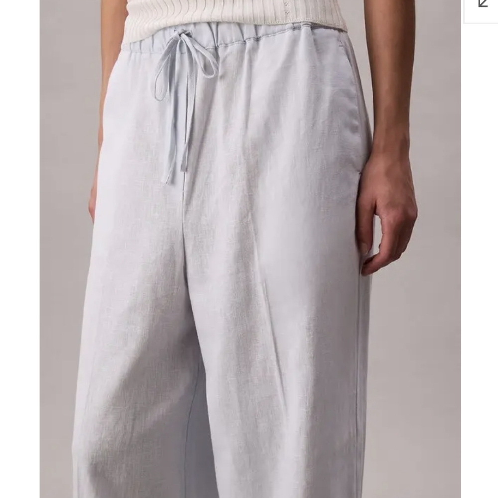 Calvin Klein Light Blue Wide-Leg Drawstring Pants, Size L - Picture 2 of 16